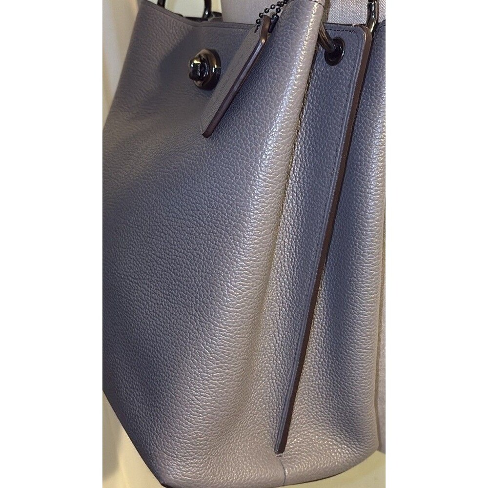 COACH Polished Pebble Leather Charlie Bucket Bag Grey Crossbody Purse Designer - Picture 2 of 13